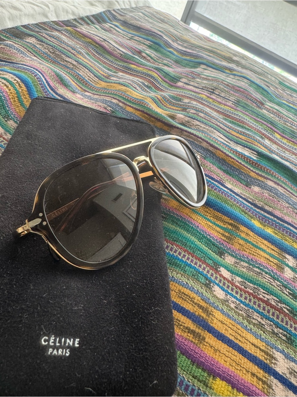 Celine Black and Gold Oversized Aviator Sunglasses